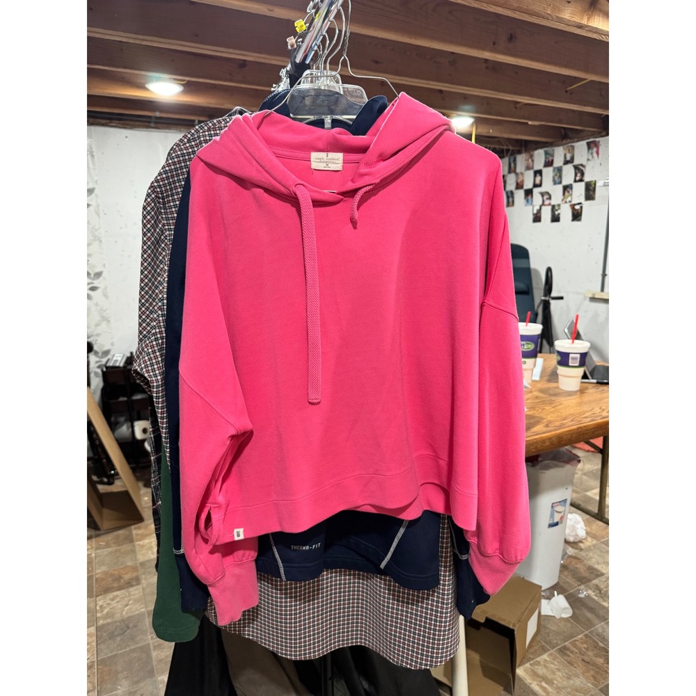 Simply Southern Women Hot Pink Cropped Hoodie Sweatshirt Pineapple Logo Size M
